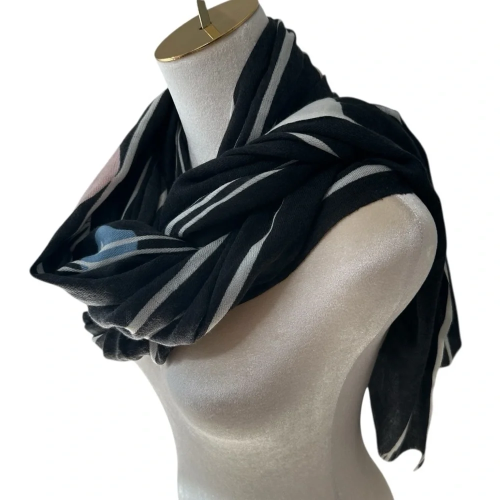 Plume Nova Hand Painted Elegant Black Scarf with Abstract Circle Pattern